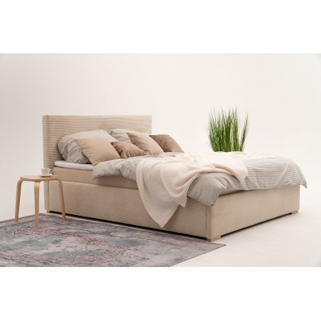 Łóżko tapicerowane NOBO 180x200 beżowe, sztruks, z Pojemnikiem