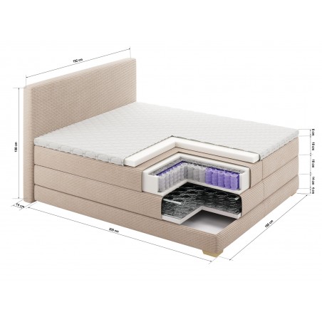 Łóżko kontynentalne NOBO 180x200 beżowe boho, boxspring z pojemnikiem