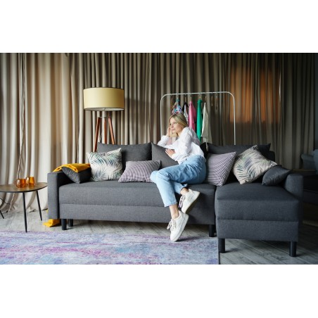 Narożnik Rozkładany MOLLY 3-osobowy z Funkcją Spania Ciemnoszary