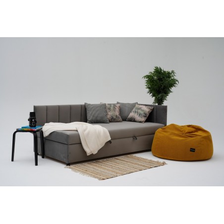 Tapczan FENIKS 120x200 Z Pojemnikiem i Oparciem Szary Welur