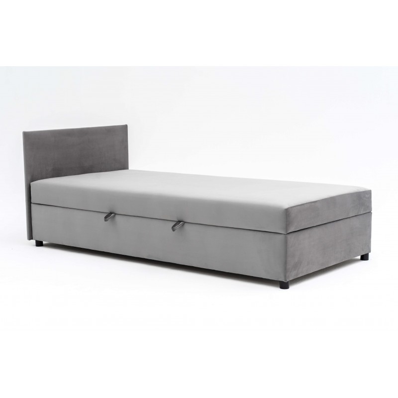 Tapczan Jednoosobowy Dla Dziecka FENIKS 80x200 z Pojemnikiem i Wezgłowiem Szary Welur