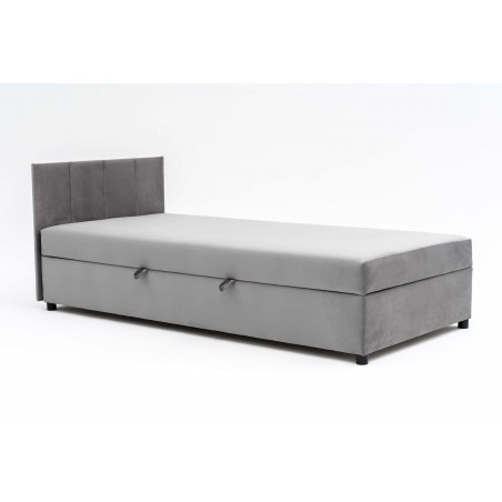 Tapczan Jednoosobowy Dla Dziecka FENIKS 80x200 z Pojemnikiem i Wezgłowiem Szary Welur