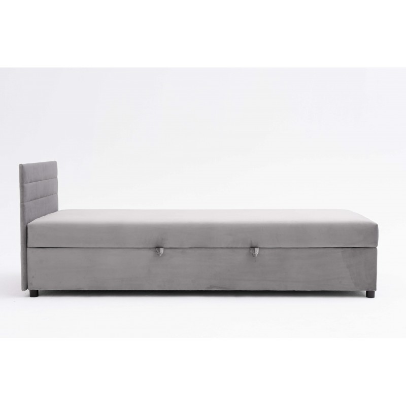 Tapczan Jednoosobowy Dla Dziecka FENIKS 80x200 z Pojemnikiem i Wezgłowiem Szary Welur