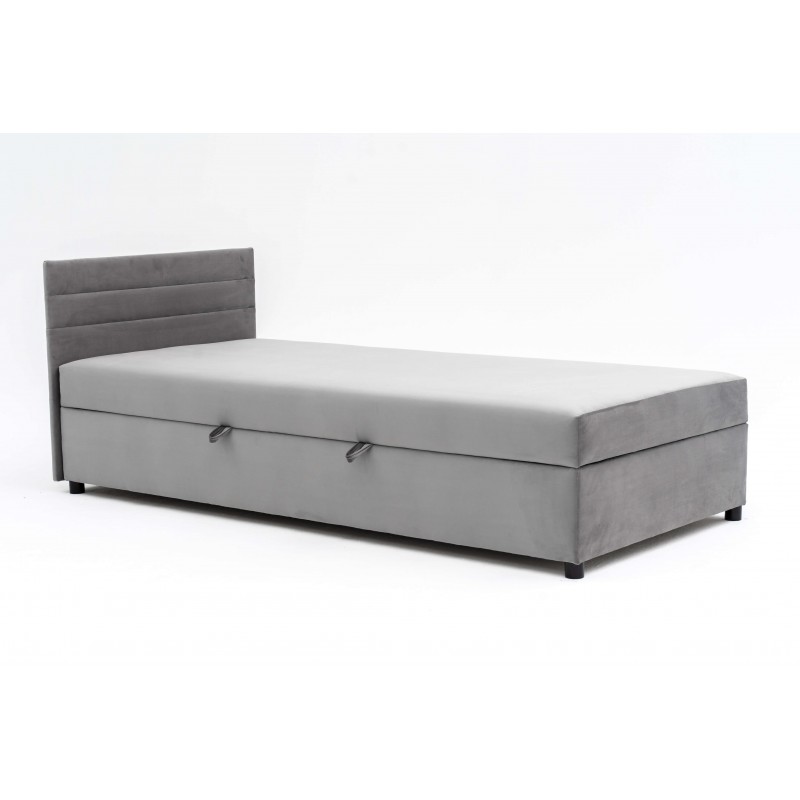 Tapczan FENIKS 120x200 z Pojemnikiem i Wezgłowiem Szary Welur