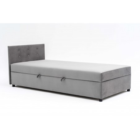 Tapczan Jednoosobowy Dla Dziecka FENIKS 80x200 z Pojemnikiem i Wezgłowiem Szary Welur