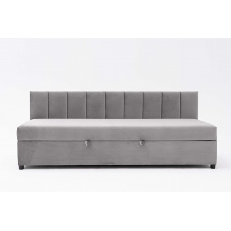 Tapczan Jednoosobowy Dla Dziecka FENIKS 80x200 z Pojemnikiem i Oparciem Szary Welur