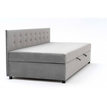 Tapczan Jednoosobowy Dla Dziecka FENIKS 80x200 z Pojemnikiem i Oparciem Szary Welur