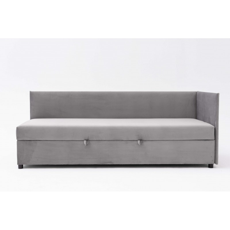 Tapczan FENIKS 120x200 z Pojemnikiem Bokiem i Oparciem Szary Welur