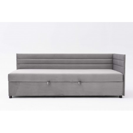 Tapczan Jednoosobowy Dla Dziecka FENIKS 80x200 z Pojemnikiem Bokiem i Oparciem Szary Welur