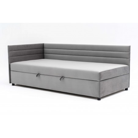 Tapczan Młodzieżowy FENIKS 90x200 z Pojemnikiem Bokiem i Oparciem Szary Welur