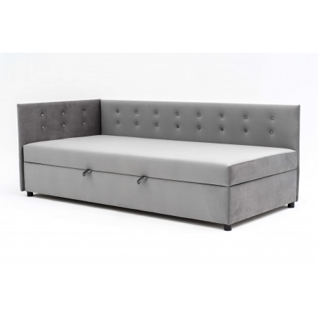 Tapczan Jednoosobowy Dla Dziecka FENIKS 80x200 z Pojemnikiem Bokiem i Oparciem Szary Welur