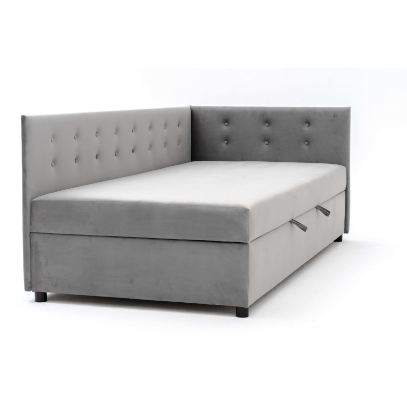 Tapczan Młodzieżowy FENIKS 90x200 z Pojemnikiem Bokiem i Oparciem Szary Welur