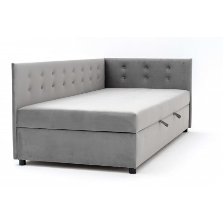 Tapczan Młodzieżowy FENIKS 90x200 z Pojemnikiem Bokiem i Oparciem Szary Welur