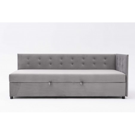 Tapczan Młodzieżowy FENIKS 90x200 z Pojemnikiem Bokiem i Oparciem Szary Welur