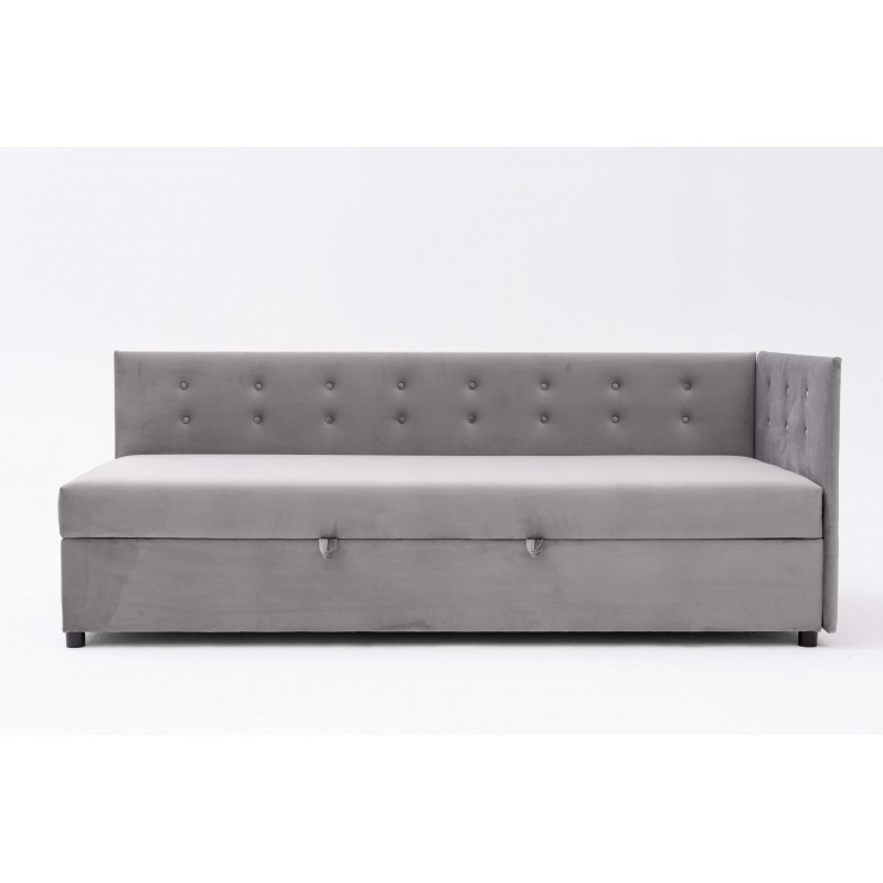 Tapczan FENIKS 120x200 z Pojemnikiem Bokiem i Oparciem Szary Welur