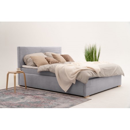 Łóżko tapicerowane NOBO 140x200 szare, sztruks, z Pojemnikiem
