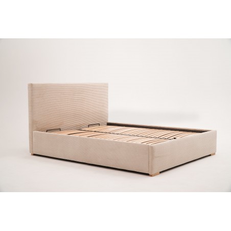 Łóżko tapicerowane NOBO 140x200 beżowe, sztruks, z Pojemnikiem