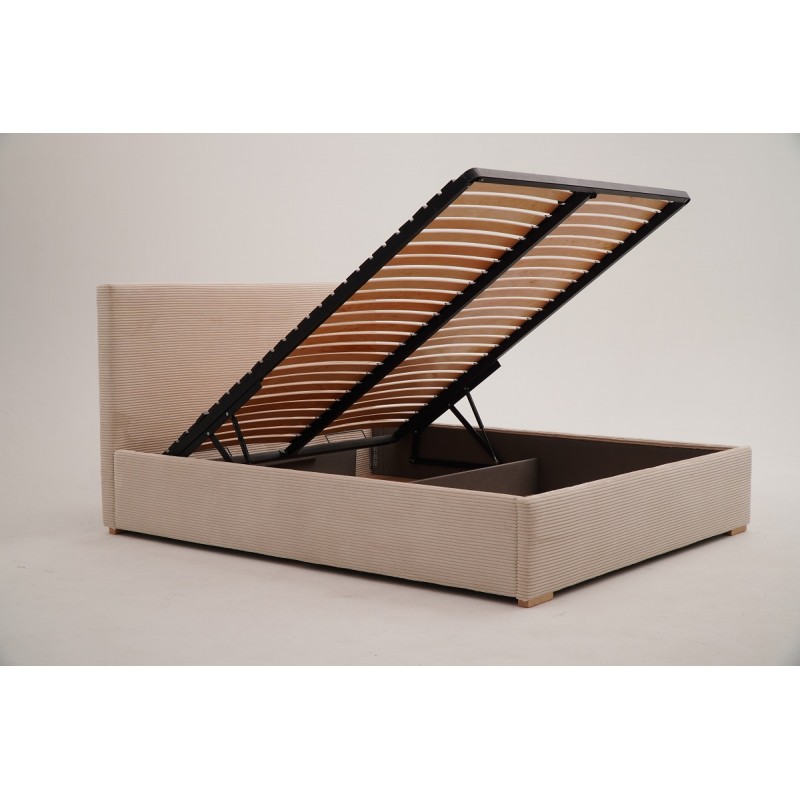 Łóżko tapicerowane NOBO 140x200 beżowe, sztruks, z Pojemnikiem