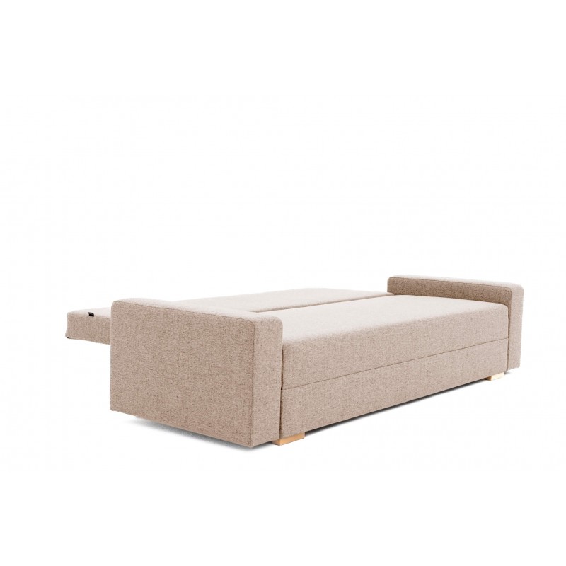Kanapa z Funkcją Spania Beżowa Rozkładana NEVA, 3-osobowa z Pojemnikiem Na Pościel