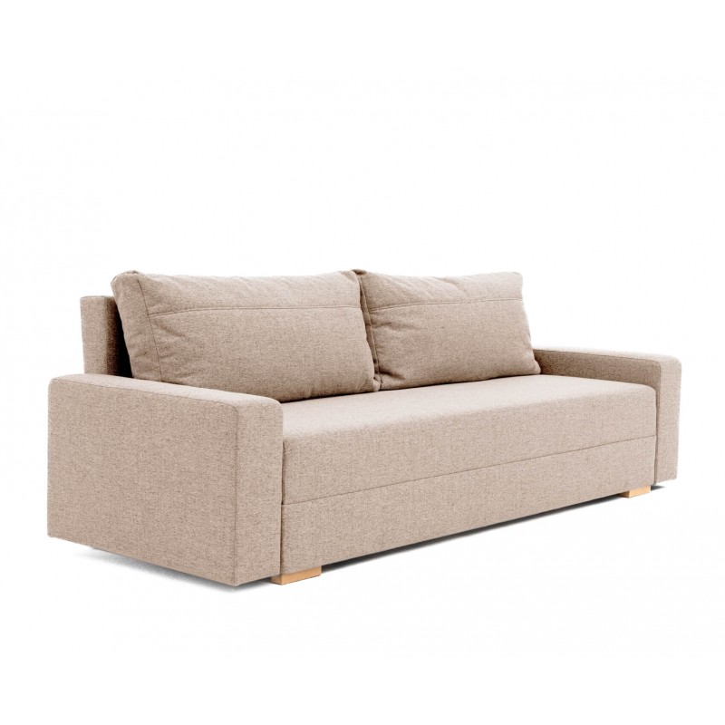 Kanapa z Funkcją Spania Beżowa Rozkładana NEVA, 3-osobowa z Pojemnikiem Na Pościel