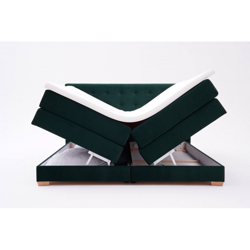 Łóżko kontynentalne RAVEN 160x200, butelkowa zieleń, Boxspring z Pojemnikiem
