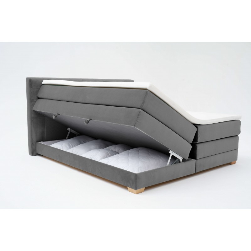 Łóżko kontynentalne RAVEN 160x200, Szare, Boxspring z pojemnikiem