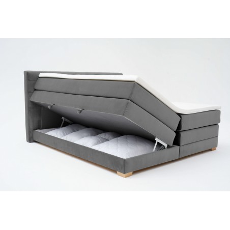 Łóżko kontynentalne RAVEN 160x200, Szare, Boxspring z pojemnikiem