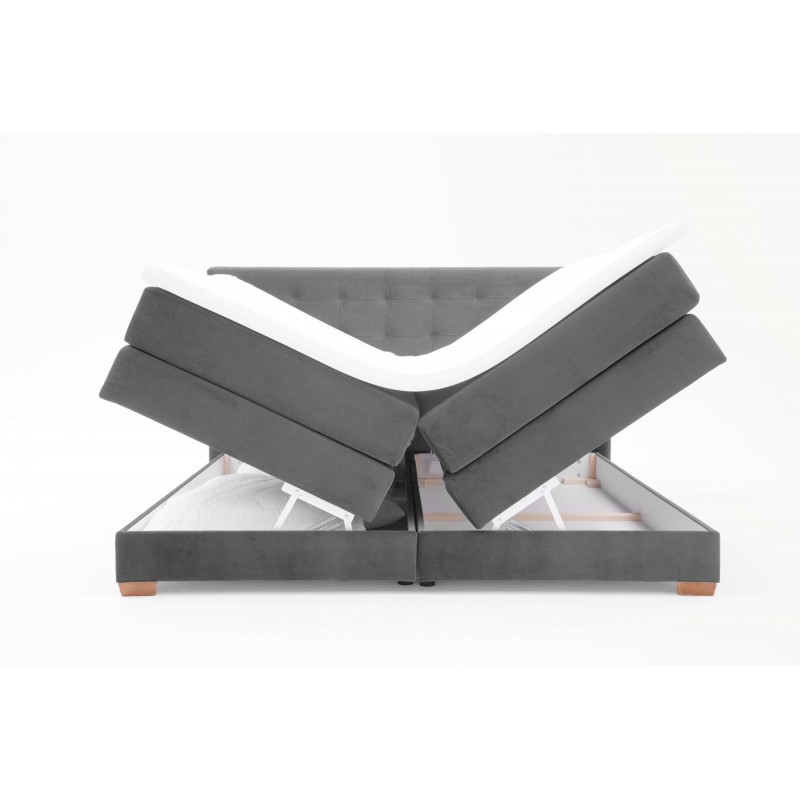 Łóżko kontynentalne RAVEN 160x200, Szare, Boxspring z pojemnikiem