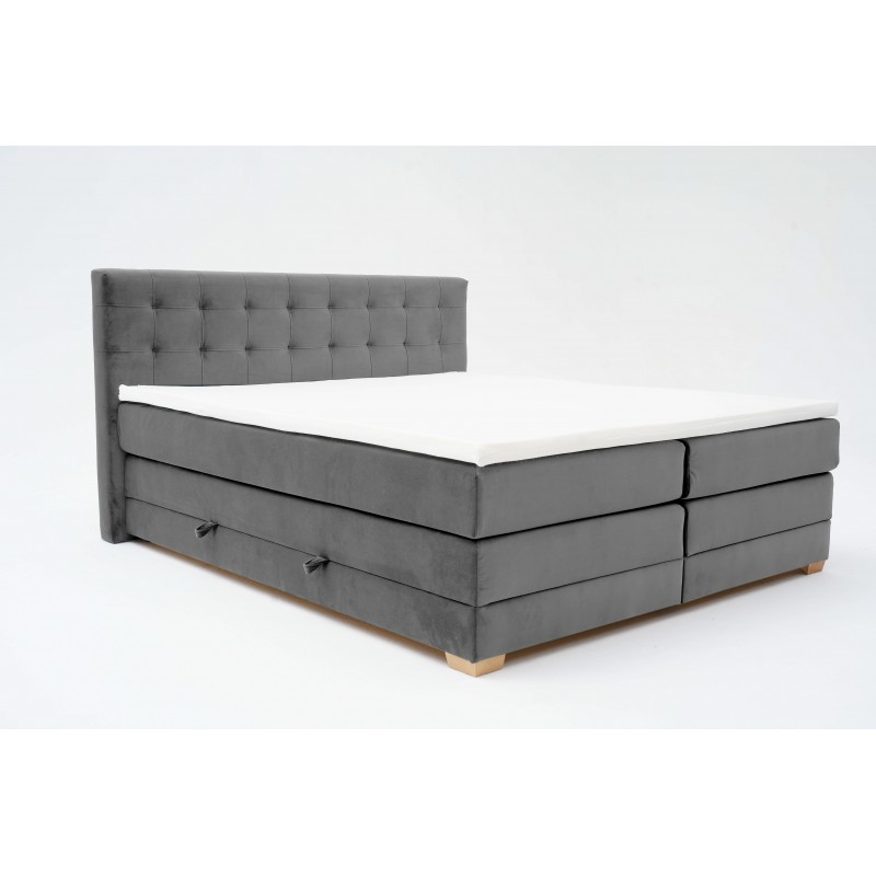 Łóżko kontynentalne RAVEN 180x200, Szare, Boxspring z Pojemnikiem