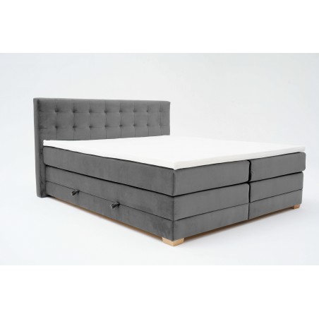 Łóżko kontynentalne RAVEN 180x200, Szare, Boxspring z Pojemnikiem