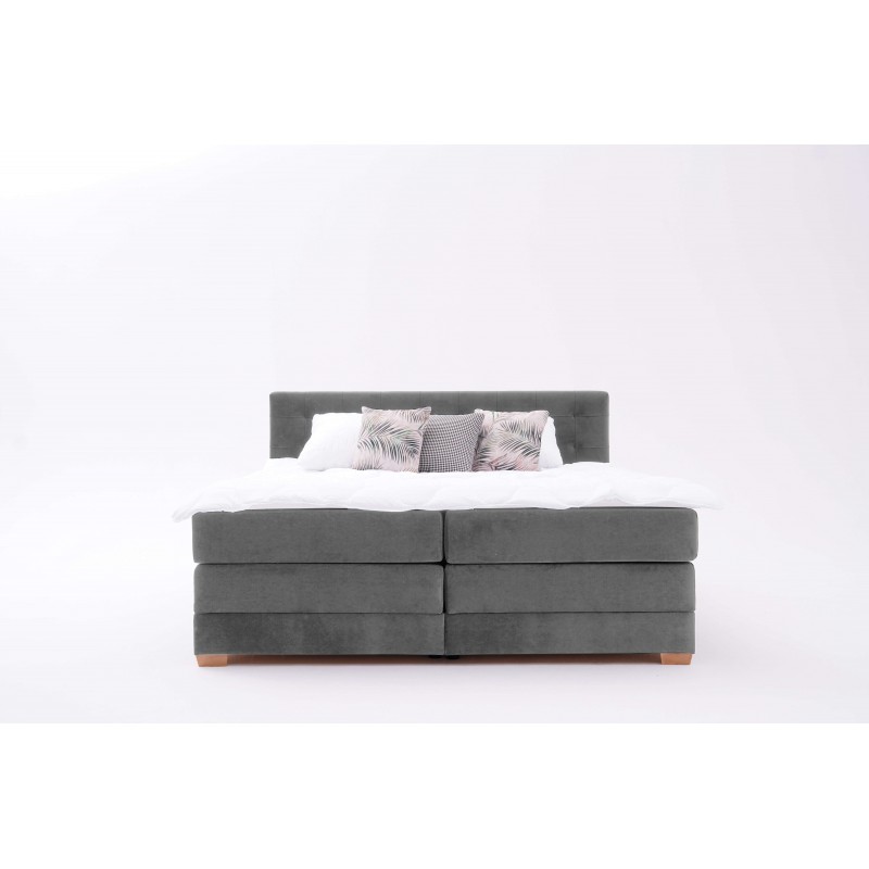 Łóżko kontynentalne RAVEN 180x200, Szare, Boxspring z Pojemnikiem