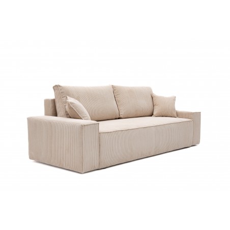 Kanapa Do Salonu z Funkcją Spania Bora 3-osobowa z Pojemnikiem Sztruksowa Beżowa