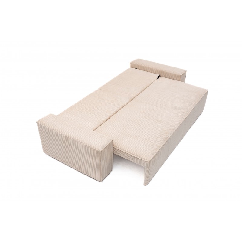 Kanapa Do Salonu z Funkcją Spania Bora 3-osobowa z Pojemnikiem Sztruksowa Beżowa