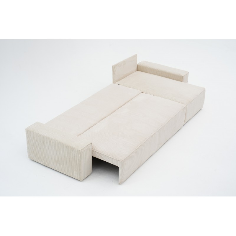 Narożnik Beżowy BORA XL z Funkcją Spania, Rozkładany, Sztruksowy, L-kształtny