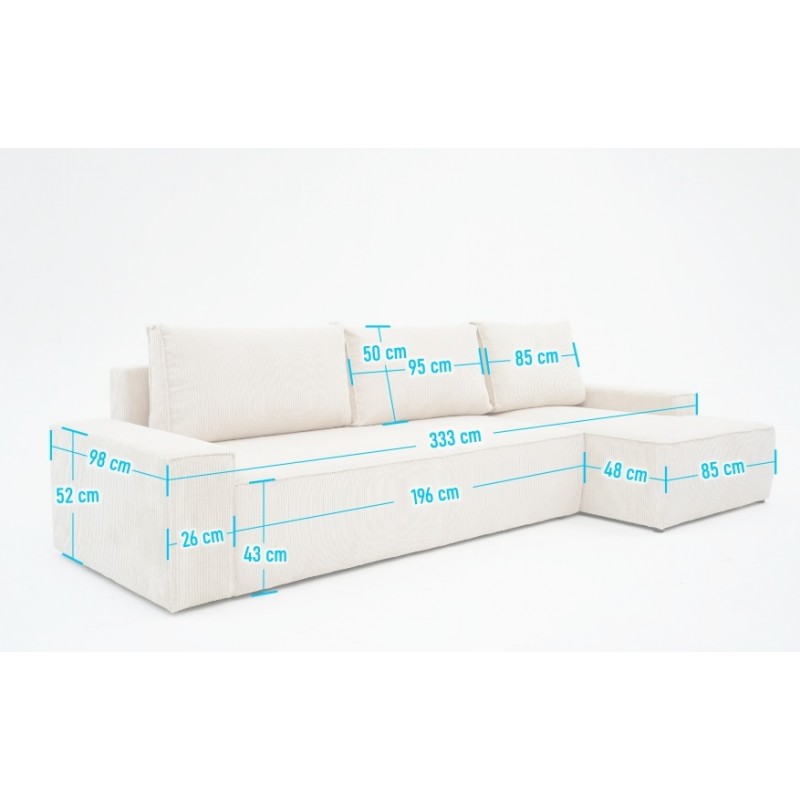 Narożnik Beżowy BORA XL z Funkcją Spania, Rozkładany, Sztruksowy, L-kształtny