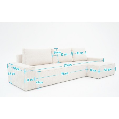 Narożnik Beżowy BORA XL z Funkcją Spania, Rozkładany, Sztruksowy, L-kształtny