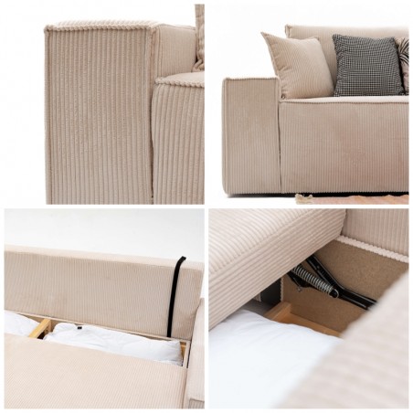 Narożnik z Funkcją Spania BORA XL, Rozkładany, Sztruks, Poszerzany Szezlong, Beżowa