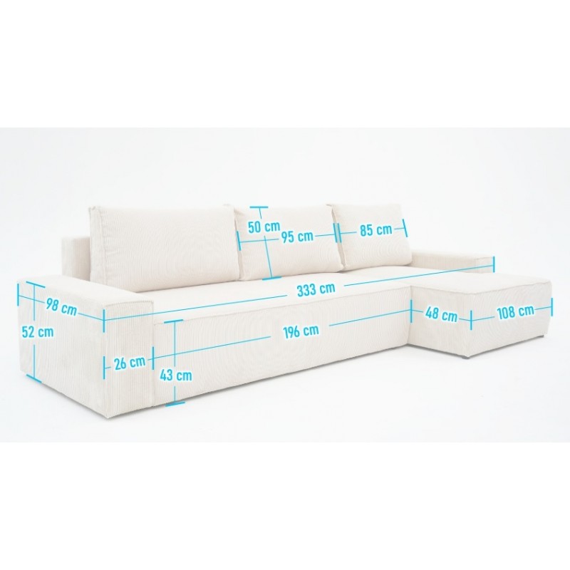 Narożnik z Funkcją Spania BORA XL, Rozkładany, Sztruks, Poszerzany Szezlong, Beżowa