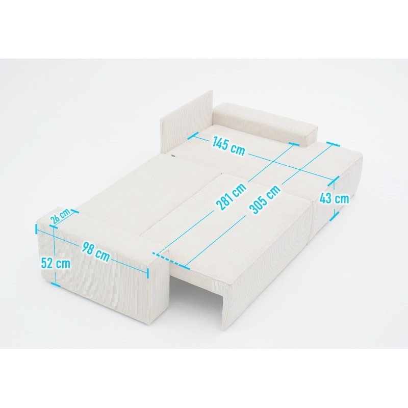 Narożnik z Funkcją Spania BORA XL, Rozkładany, Sztruks, Poszerzany Szezlong, Beżowa