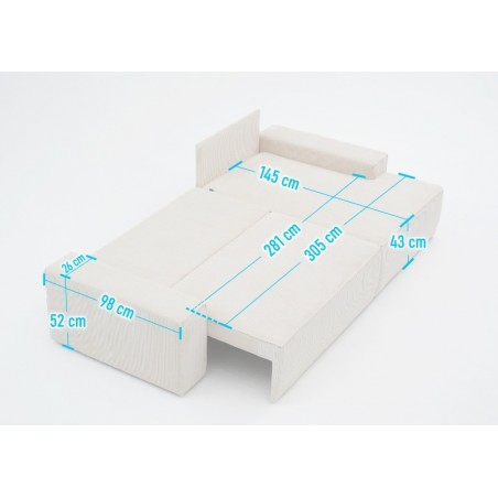 Narożnik z Funkcją Spania BORA XL, Rozkładany, Sztruks, Poszerzany Szezlong, Beżowa