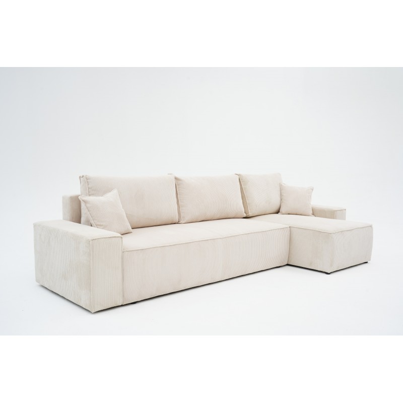 Narożnik Beżowy BORA XL z Funkcją Spania, Rozkładany, Sztruksowy, L-kształtny