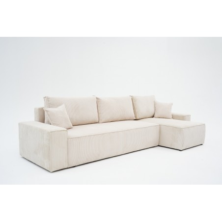 Narożnik Beżowy BORA XL z Funkcją Spania, Rozkładany, Sztruksowy, L-kształtny