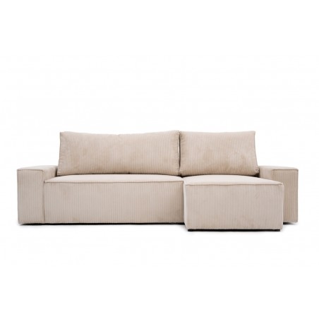 Narożnik Beżowy BORA L, 3-osobowy z Funkcją Spania, Rozkładany, Sztruks