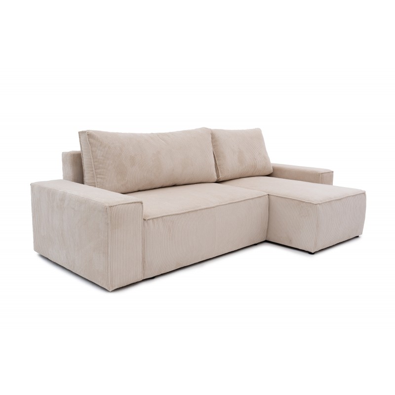 Narożnik Beżowy BORA L, 3-osobowy z Funkcją Spania, Rozkładany, Sztruks