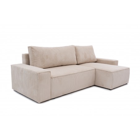 Narożnik Beżowy BORA L, 3-osobowy z Funkcją Spania, Rozkładany, Sztruks