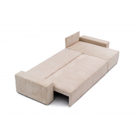 Narożnik Beżowy BORA L, 3-osobowy z Funkcją Spania, Rozkładany, Sztruks