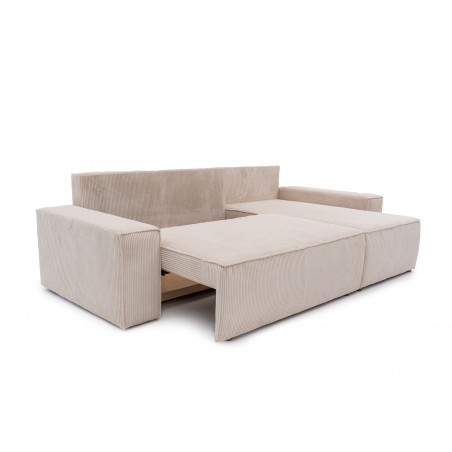 Narożnik Beżowy BORA L, 3-osobowy z Funkcją Spania, Rozkładany, Sztruks