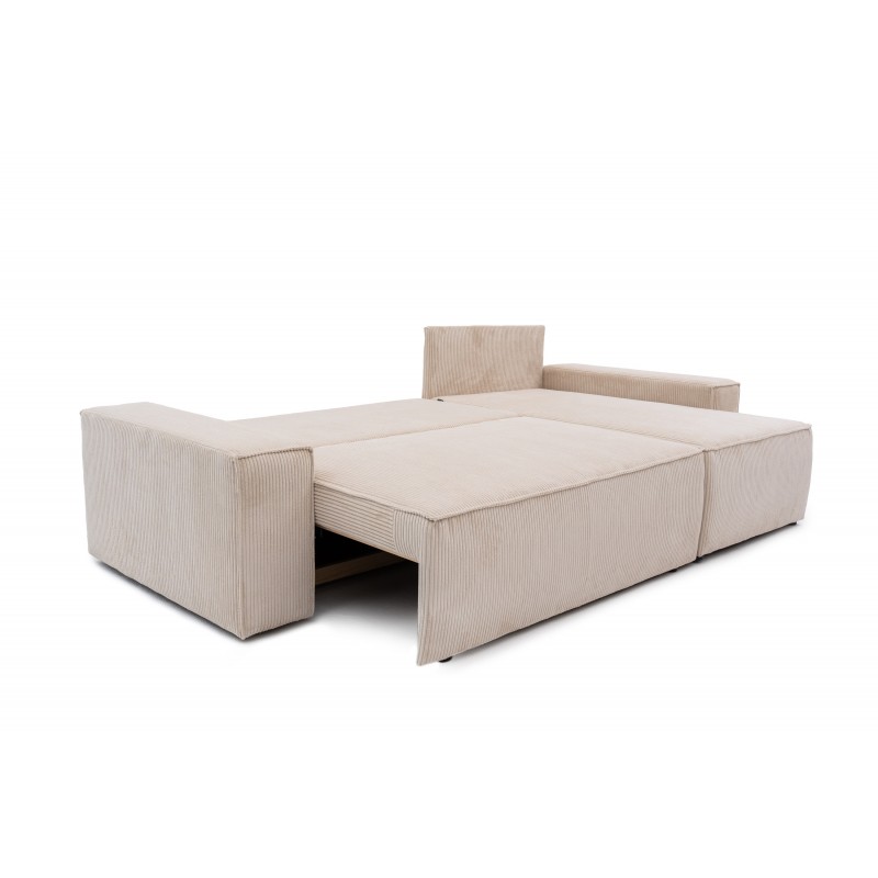 Narożnik Beżowy BORA L, 3-osobowy z Funkcją Spania, Rozkładany, Sztruks