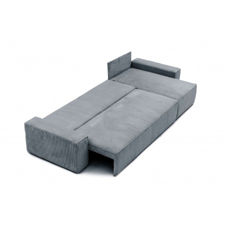 Nowoczesny Narożnik BORA L, 3-osobowy z Funkcją Spania, Rozkładany, Sztruks, Ciemnoszary