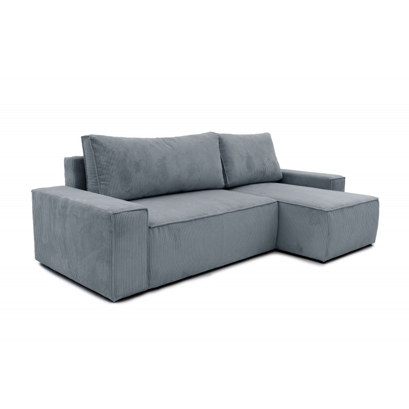 Nowoczesny Narożnik BORA L, 3-osobowy z Funkcją Spania, Rozkładany, Sztruks, Ciemnoszary